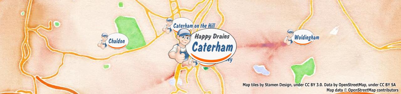 Service area map showing Happy Drains coverage across Whyteleafe (CR3)